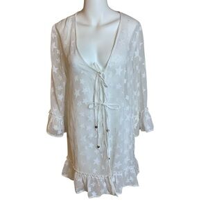 Club Z Collection White Sheer Star Beach Cover- Up - Sz M